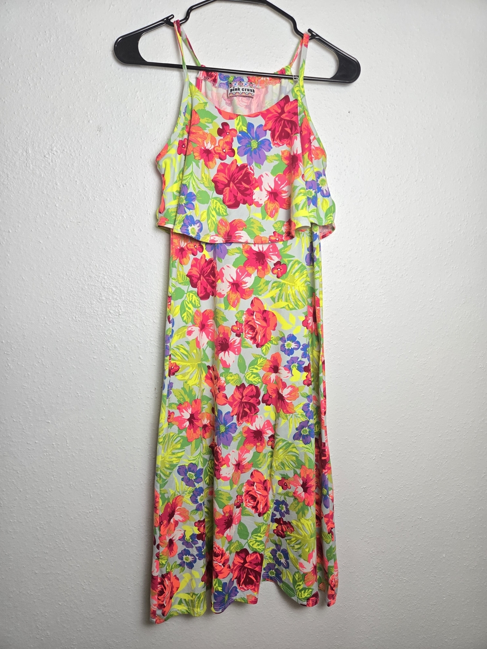 Girls' Neon Floral Maxi Dress by Pink Crush - Pink & Lime Green